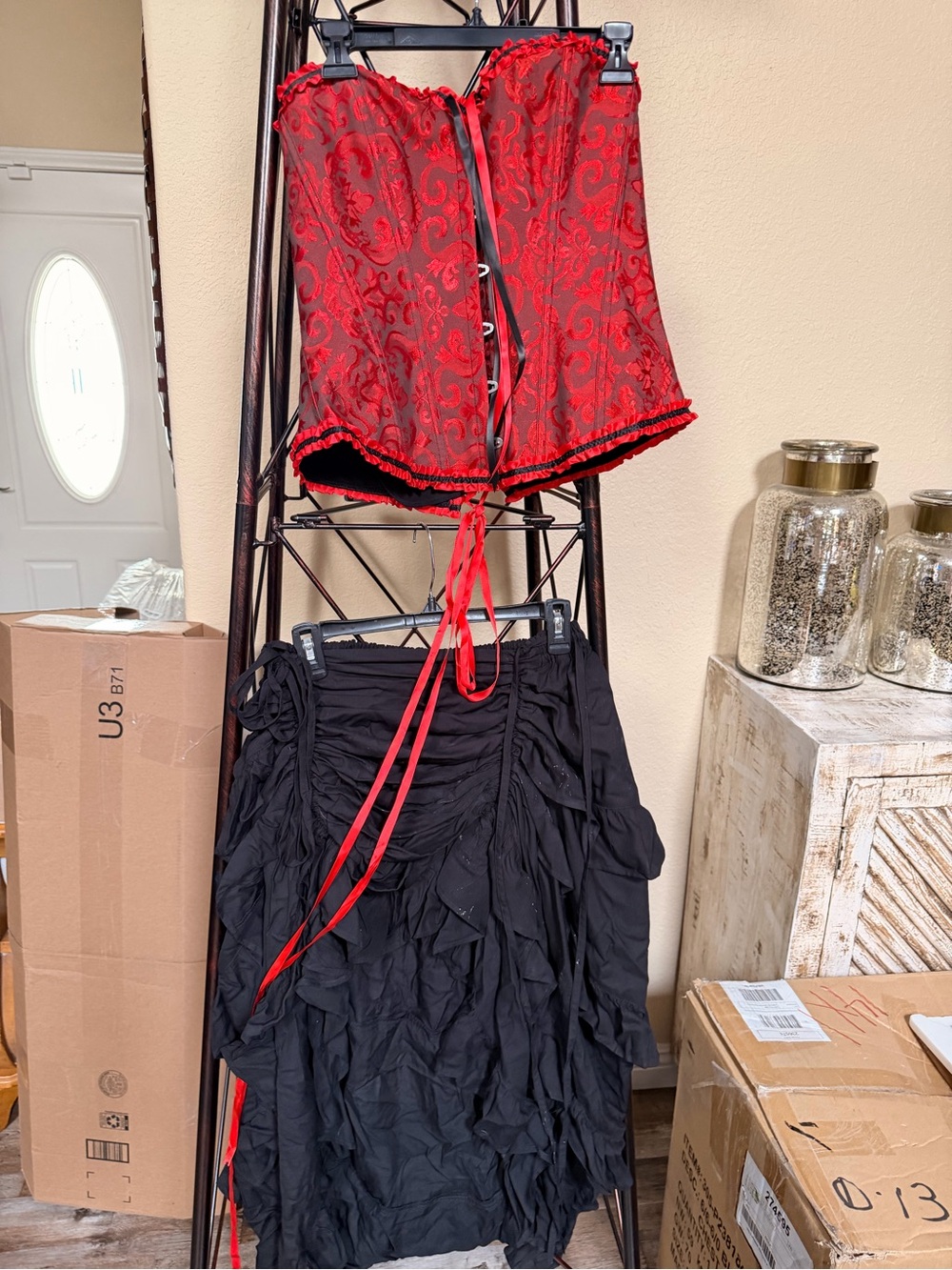 Red Brocade Corset Top
